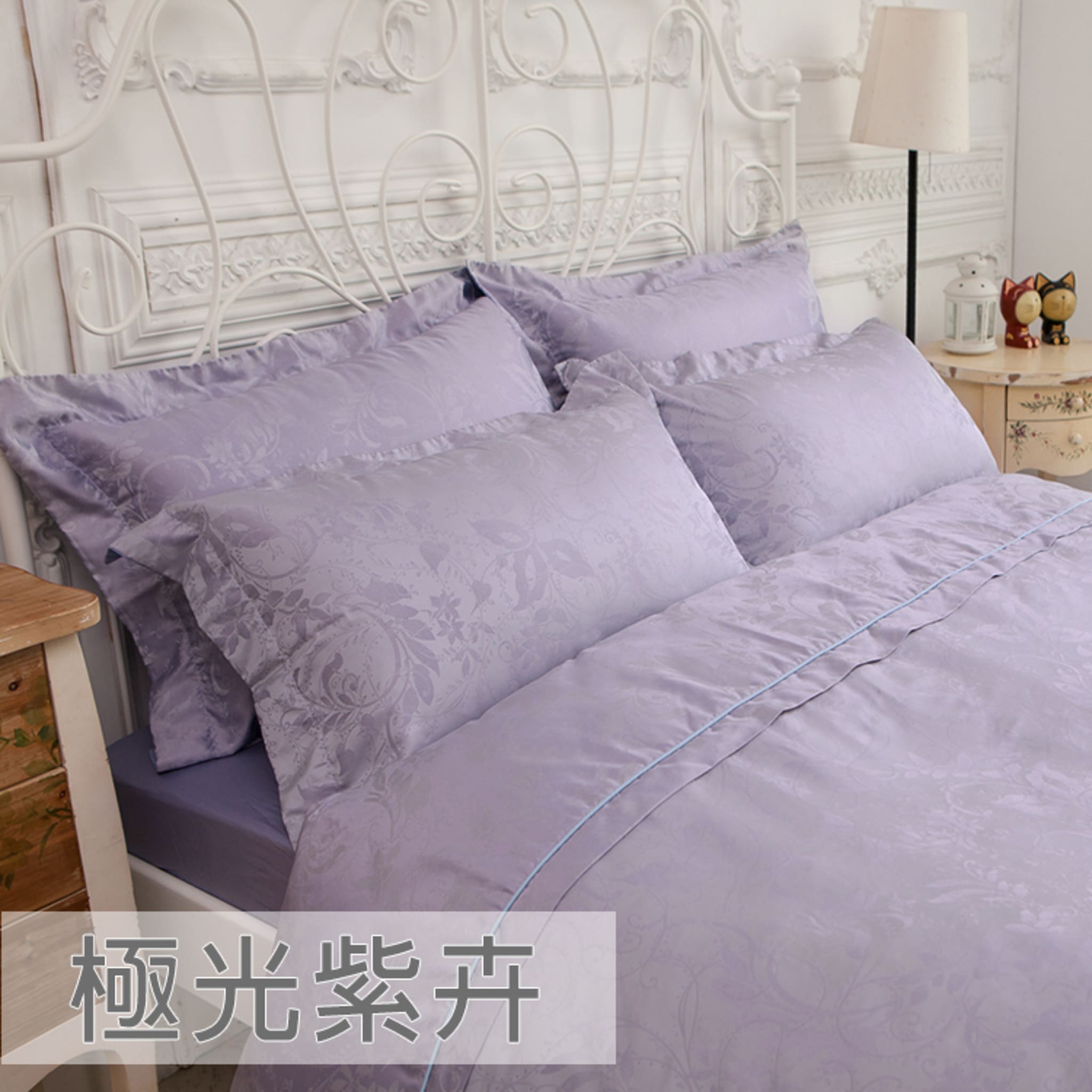 Fotex【緹花】雙人床包組 - 極光紫卉