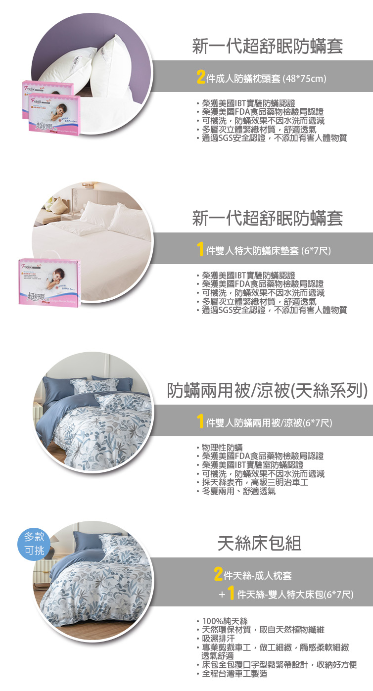 過敏者專用 Fotex芙特斯防蹣寢具天絲雙人特大防蟎七件組【藍影花香】