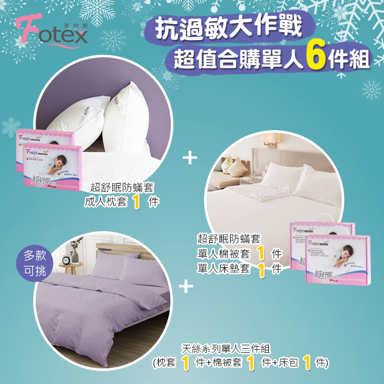 天絲單人防蟎六件組【雲煙紫】
